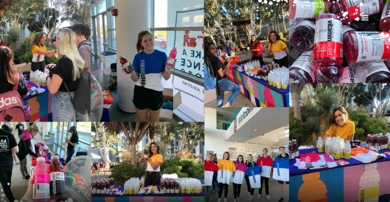Coca cola student ambassadors promoting Vitamin water on campus